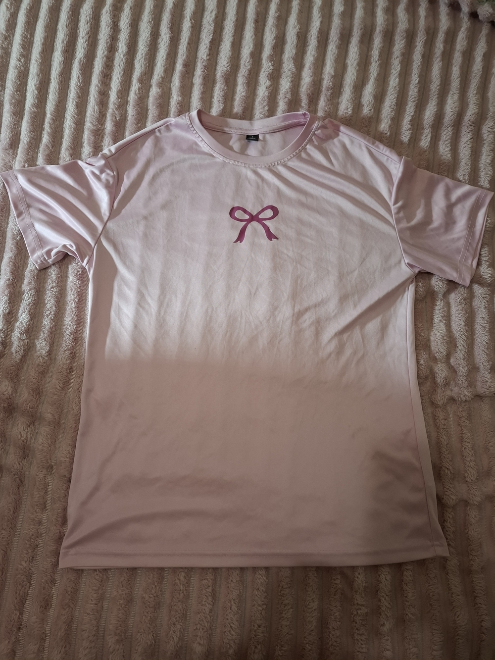 Womens Light Pink Short-Sleeve Tee with Bow Accent